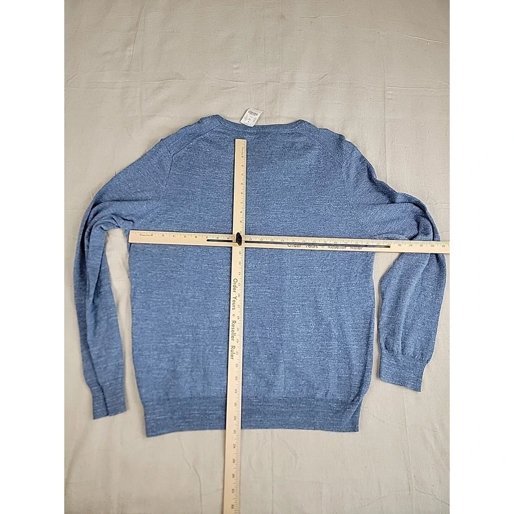 J.Crew V-Neck Sweater Mens XL Blue Marl Cotton C4611 Lightweight Ribbed Knit